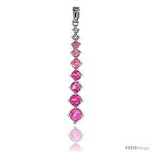 Sterling Silver Jeweled Pendant, w/ Round Pink Cubic Zirconia, 1 13/16 (46  - $58.50