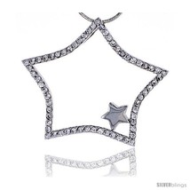 Sterling silver jeweled star pendant w cubic zirconia stones 1 7 16 36 mm tall thumb200