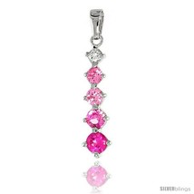Sterling silver jeweled pendant w round pink cubic zirconia 1 1 8 29 mm thumb200