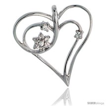 Sterling silver jeweled heart pendant w cubic zirconia stones 1 1 8 29 mm thumb200