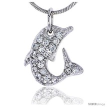 Sterling Silver Jeweled Dolphin Pendant, w/ Cubic Zirconia stones, 9/16i... - $29.86