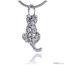 Sterling Silver Jeweled Sitting Cat Pendant, w/ Cubic Zirconia stones, 9... - $20.50