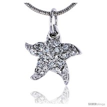 Sterling Silver Jeweled Starfish Pendant, w/ Cubic Zirconia stones, 1/2in  (13  - $26.11