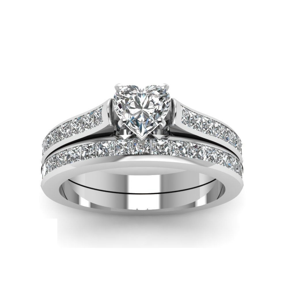 Cathedral Style Wedding Rings Channel Set 2 CARAT Heart