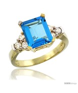 Size 6.5 - 14k Yellow Gold Ladies Natural Swiss Blue Topaz Ring Emerald-... - $928.41