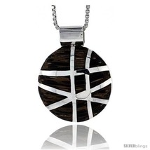 Sterling Silver Round Slider Pendant, w/ Ancient Wood Inlay, 13/16in  (2... - $97.56