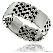 Size 12.5 - Sterling Silver Checkerboard Wedding Band Ring 5/16 in  - $36.35