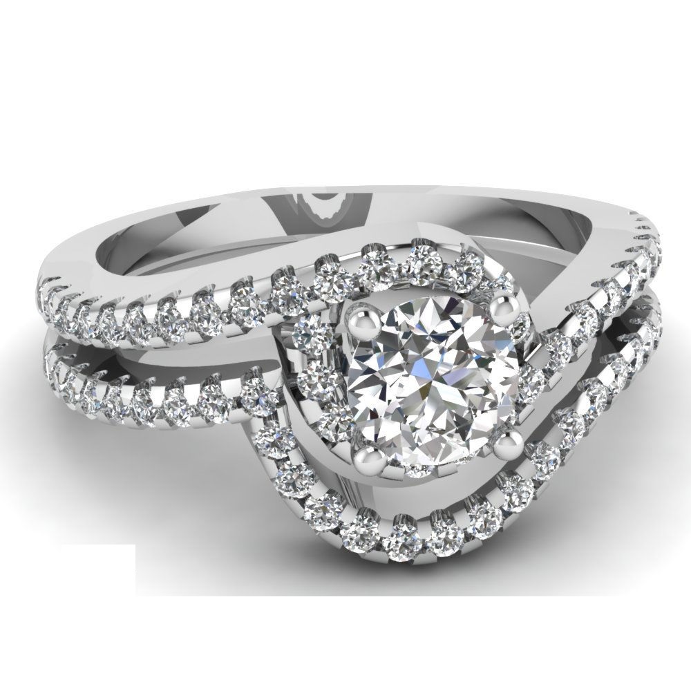 .94Ct Round Cut SI2-E Color Simulated Diamond Gold/F Interlock Wedding Rings Set