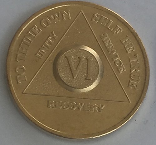 6 Year 24K Gold Plated AA Alcoholics Anonymous Sobriety Medallion Anniversary...