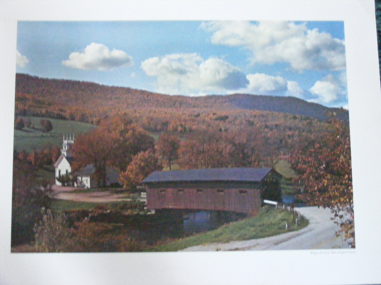 Primary image for Fall Color Landscape Poster, 14"x20", Covered Bridge, West A
