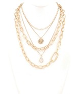 Multi Layered Metal Chain Coin Charm Necklace - $23.75