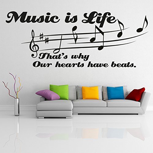Primary image for ( 55'' x 22'') Vinyl Wall Decal Quote "Music Is Life That's Why Our Hearts Ha...