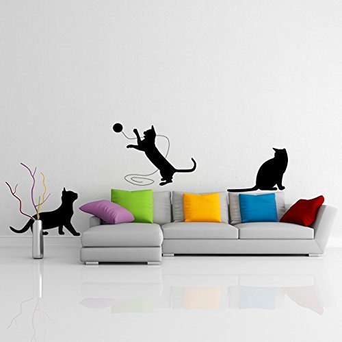 Primary image for ( 24'' x 9'') Vinyl Wall Decal Cute Cats Playing / Happy 3 Kittens Silhouette...