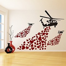 (47'' x 37'') Banksy Vinyl Wall Decal Helicopter with Hearts / Street Art Gra... - $50.97