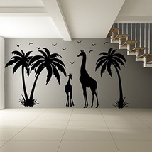 (71'' x 39'') Vinyl Wall Decal Paradise Island with Palms, Birds and Giraffes... - $83.31