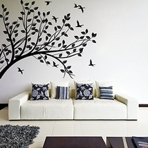 (63'' x 48'') Wall Decal Tree silhouette Branch with Leafs & Birds / Nature A... - $89.67