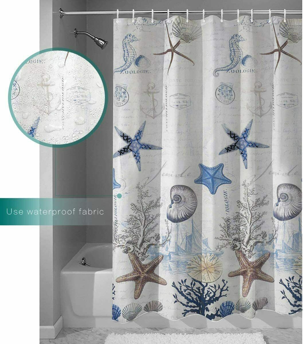 Nice Small Stall Shower Curtain Coastal Decor Seashell Fabric Shower