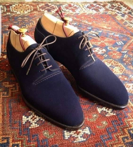 NEW Handmade Men's Navy Blue shoes, Men's Derby Lace Up Suede Fashion Dress shoe