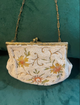 RARE Antique Beaded with Point de Beauvais Embroidery Evening Purse  - $97.02