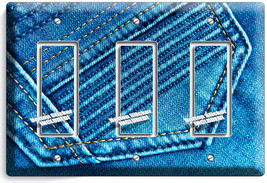 Denim Blue Vintage Jeans Pocket Stitches Triple Gfi Light Switch Wall Art Plate - $16.73