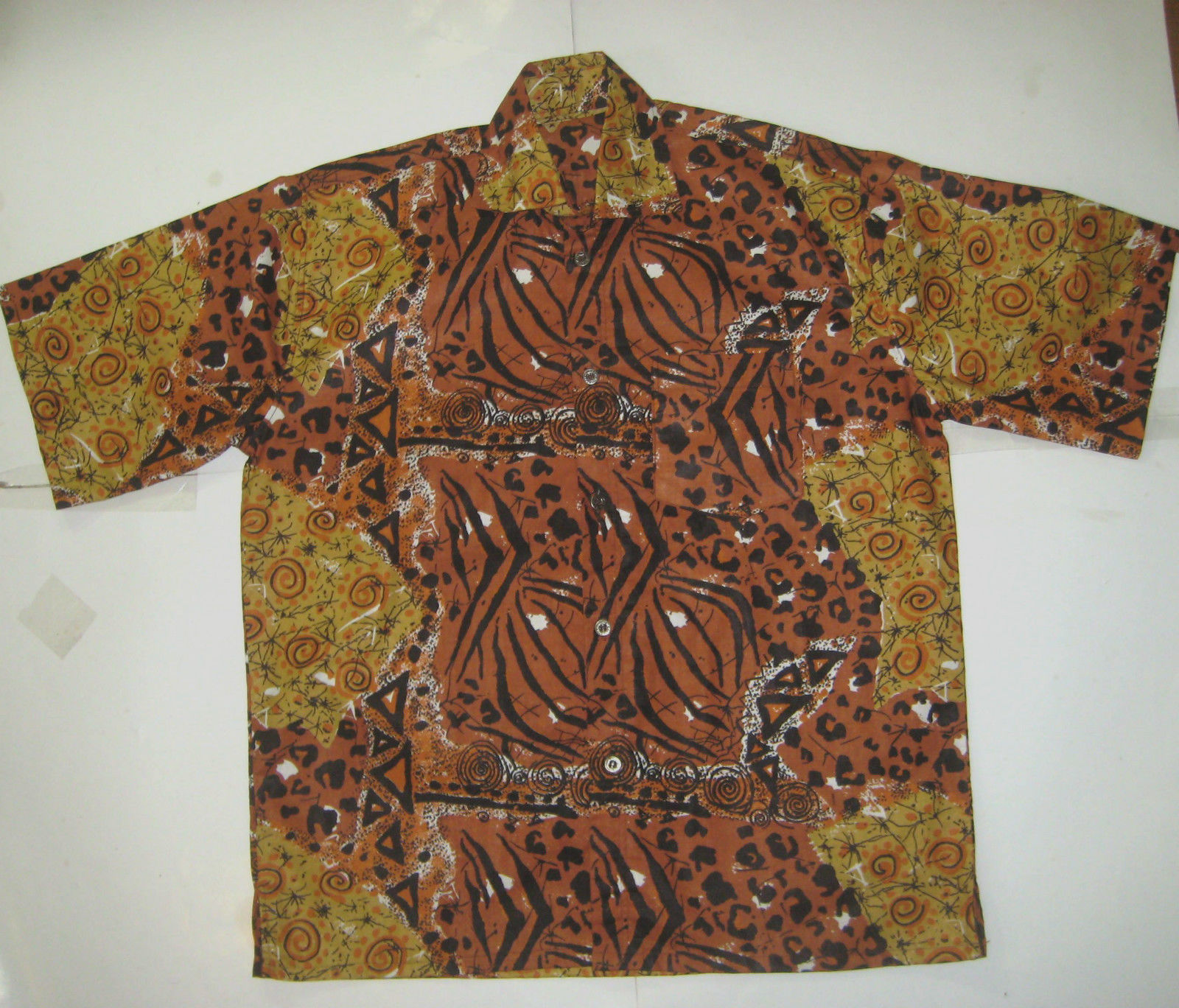 ULTRA RARE Lg Rich African Kente Authentic Brown Orange Custom RARE Shirt - Casual Shirts