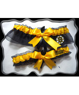Boston Bruins NHL Black Organza Ribbon Bow Wedding Garter Set   - $24.99
