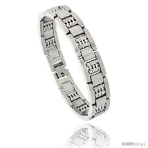 Stainless Steel Satin Finish Men's Bar Bracelet, 1/2 in wide, 8 in  - $37.98