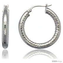 Surgical Steel 1 1/4 in Hoop Earrings Tight Zigzag Embossed Pattern 4 mm tube,  - $20.73