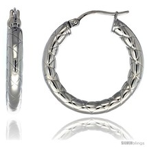 Surgical Steel 1 1/4 in Hoop Earrings Zigzag Embossed Pattern 4 mm tube,  - $20.73