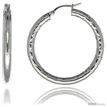 Surgical Steel 1 1/2 in Hoop Earrings Zigzag Embossed Pattern 4 mm tube,  - $20.73