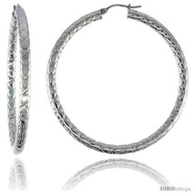 Surgical Steel Tube Hoop Earrings 2 1/4 in Round 4 mm wide Zigzag Pattern,  - $22.04