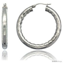 Surgical Steel 1 1/2 in Hoop Earrings Bamboo Embossed Pattern 5 mm Fat tube,  - $20.73