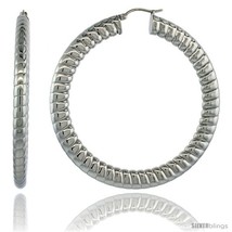 Surgical Steel 2 1/2 in Hoop Earrings Spiral Embossed Pattern 7 mm Fat Flat  - $23.68