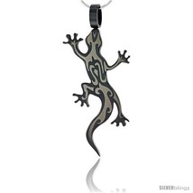 Stainless steel tribal gecko pendant 2 tone blackened 2 in 50 mm tall w 30 in chain thumb200