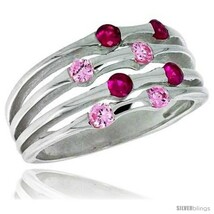 3 8 in 10 mm wide right hand ring brilliant cut ruby pink tourmaline colored cz stones thumb200