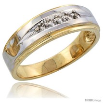 Size 9 - 14k Gold Men's Diamond Band w/ Rhodium Accent, w/ 0.08 Carat Brilliant  - $741.69