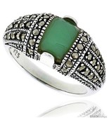 Size 6 - Sterling Silver Oxidized Dome Ring w/ Green Resin, 3/8in  (10 mm)  - $30.67