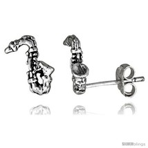 Tiny Sterling Silver Saxophone Stud Earrings 5/16  - $15.07