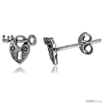 Tiny Sterling Silver Lock-Key Stud Earrings 5/16  - $12.51