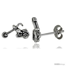 Tiny Sterling Silver MOTORCYCLE Stud Earrings 7/16 in -Style  - $12.51