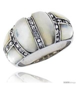 Size 6 - Mother of Pearl Dome Band in Solid Sterling Silver, Accented wi... - $42.85