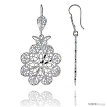 Sterling Silver 1 7/8in  (47 mm) tall Flower Filigree Dangle  - $52.03