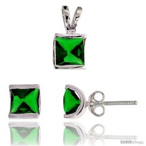 Haped stud earrings 7 mm pendant 12mm tall set w princess cut emerald colored cz stones thumb200