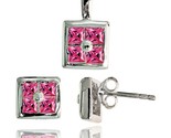 Ud earrings 6 5 mm pendant 11mm tall set w princess cut pink tourmaline colored cz thumb155 crop