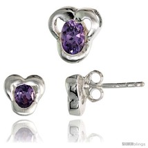 fancy stud earrings 7mm tall pendant slide 9mm tall set w oval cut amethyst colored cz thumb200