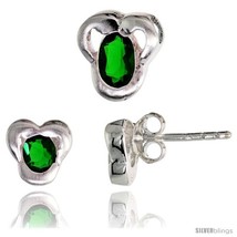 H fancy stud earrings 7mm tall pendant slide 9mm tall set w oval cut emerald colored cz thumb200