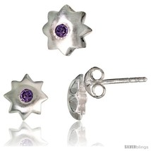 Ar stud earrings 7 mm pendant slide 8 mm set w brilliant cut amethyst colored cz stones thumb200