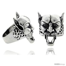 Size 9 - Sterling Silver Demon Gothic Biker Skull Ring, 1 1/4 in  - $141.10