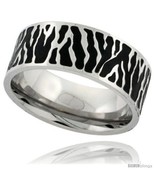 Size 13 - Surgical Steel Zebra Stripe Ring 9mm Wedding Band Blackened  - £17.37 GBP