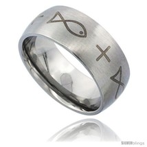 Surgical steel christian fish ichthys wedding band ring 9mm domed comfort fit thumb200